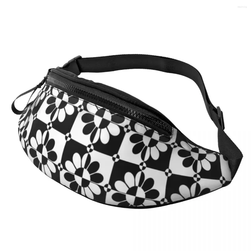 Waist Bags Black And White Two Tone Bag Mod Ska Flower Travel Unisex Pack Polyester Pattern