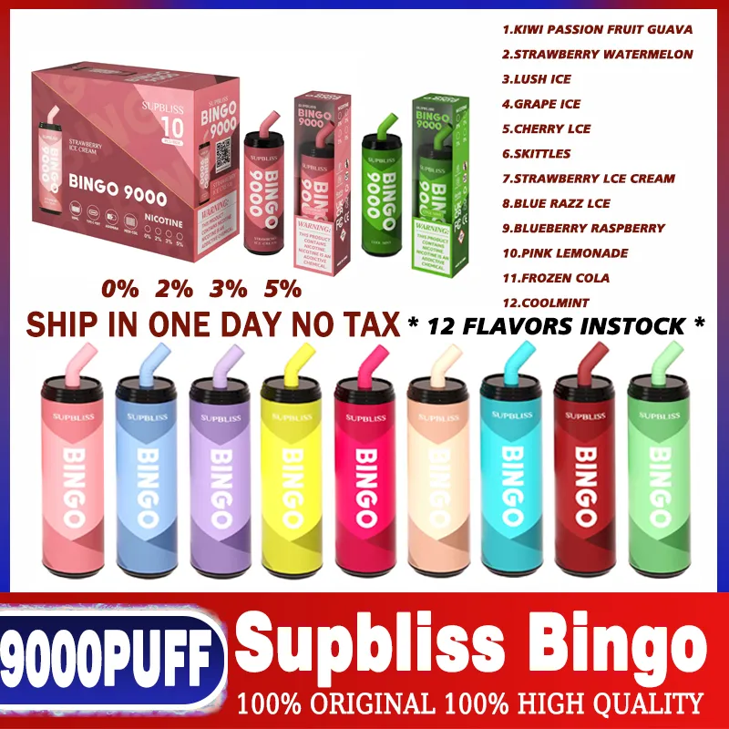 Original E Cigarette Supbliss Bingo 9000 Puff 600mah Batterie 18Ml 00mAh Cartouche préremplie Bobine de maille Randm Mini vape Cup PUFFS puff 9000