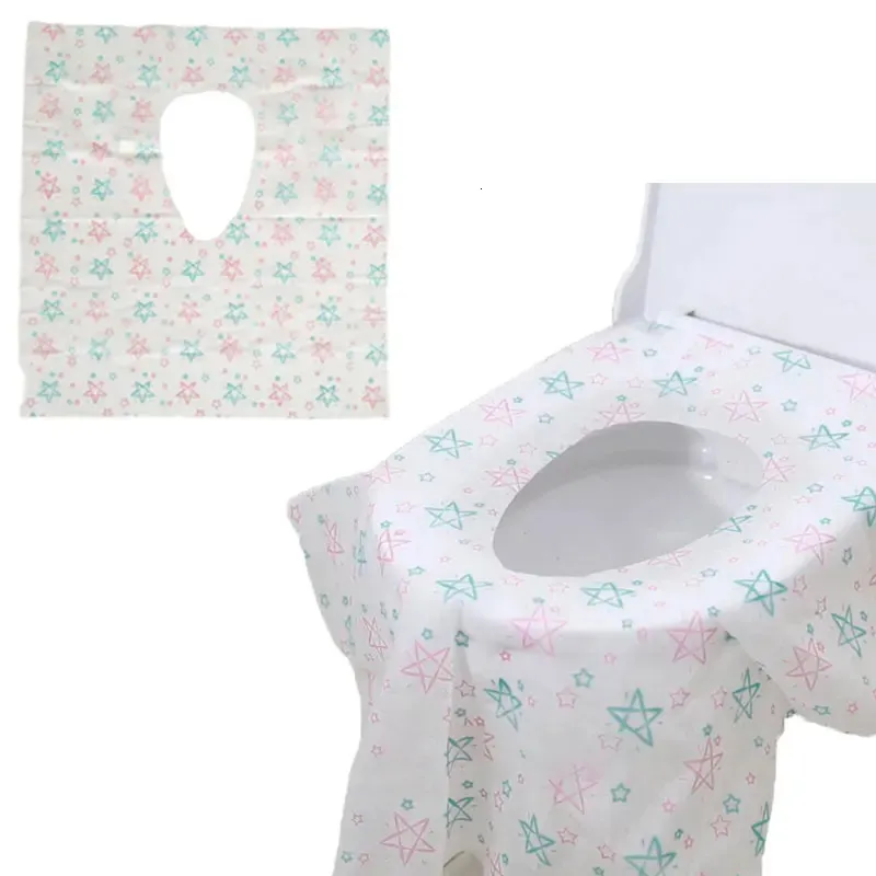 Housses de siège de toilette 10 pièces, couvre-siège de toilette en papier jetable de grande taille, couverture antibactérienne pour Camping Loo wc pour voyage/Camping salle de bain 231013