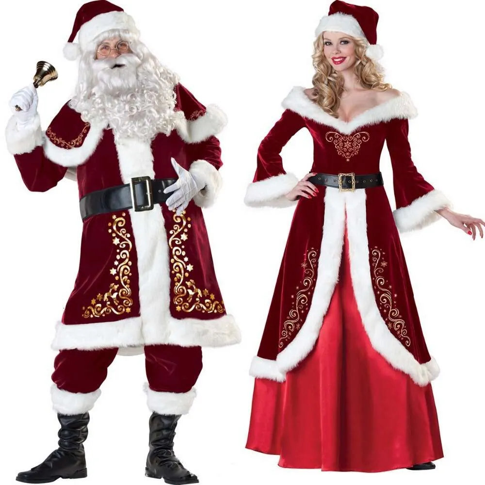 Deluxe Men Women Christmas Costume Cosplay Couple Santa Claus Uniform Holiday