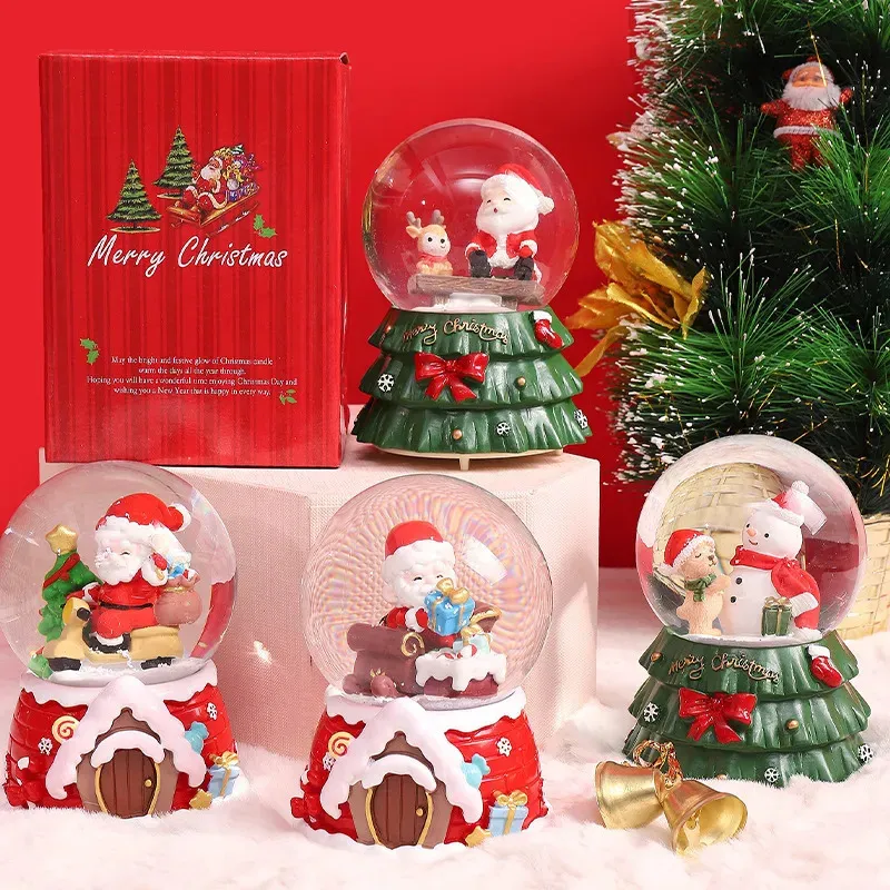 Decorações de Natal Globo de Neve de Natal Caixa de Música Bola de Cristal Luminosa Papai Noel Bola de Vidro Decoração de Mesa Ornamento Escritório Decoração de Casa Presente de Natal 231012