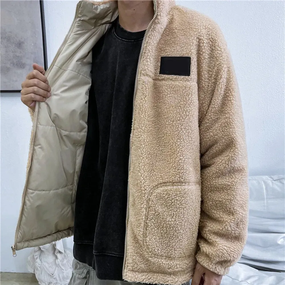 Abrigo de lana de cordero reversible unisex de piel sintética de otoño e invierno de 2023 con forro polar grueso y chaqueta holgada cálida de dos caras de algodón 231012