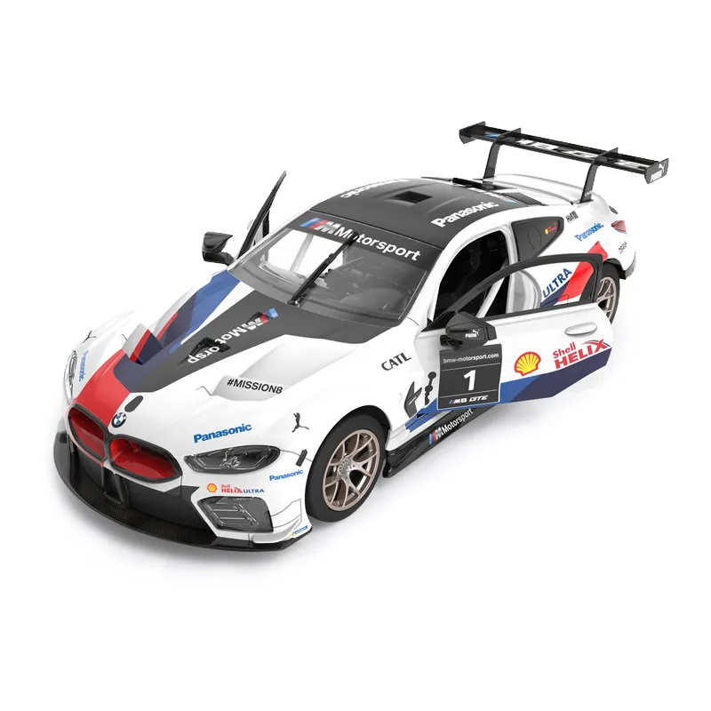 1:18 BMW M8 GTE RC Montaż samochodu Model luksusowy sportowa kolekcja wyścigowa dla chłopca może otworzyć samochody drzwi lekkie zdalne sterowanie