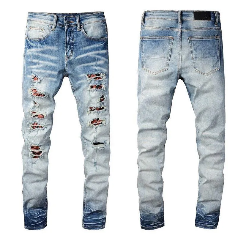 Jeans da uomo strappati al ginocchio slim fit skinny per ragazzi che indossano biker baggy denim stretch invecchiato moto maschile fit trendy lungo Strai2162