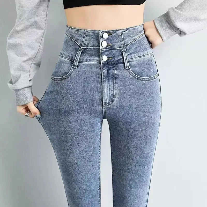 Women's Jeans Classic Women Super Elastic Aesthetic Fashion Capris 2023 Urban Femme High Waisted Denim Pants Streetwear Trendy T06