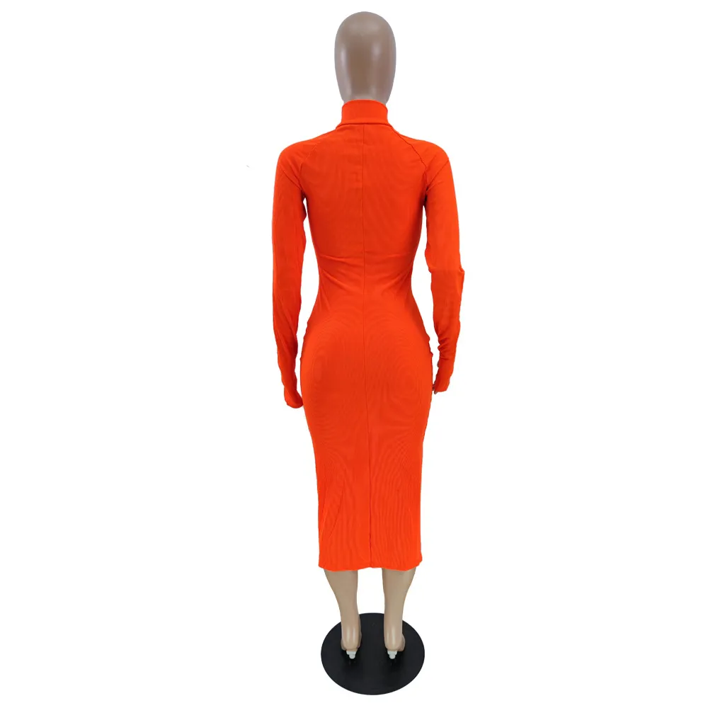Long Sleeve Bodycon Dress | Womens Solid Color Zip Neck Long Sleeve Bodycon Dress | Womens Solid Color Zip Neck