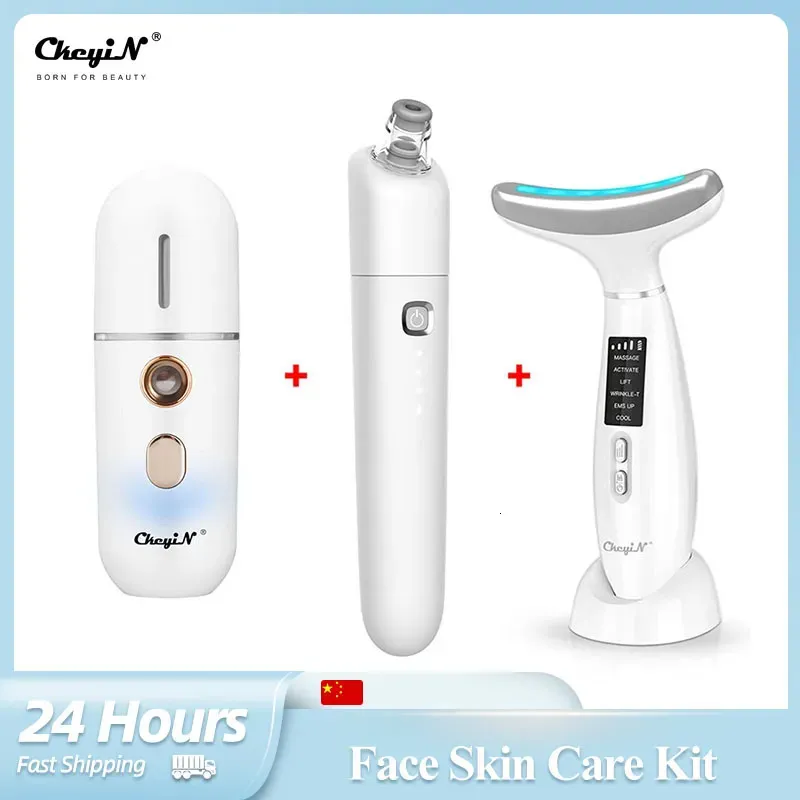 Face Care Devices CkeyiN EMS Neck Face Lifting Machine Anti-wrinkles Vibration Massager Electric Vacuum Suction Blackhead Remover Skin Care Kit 231012