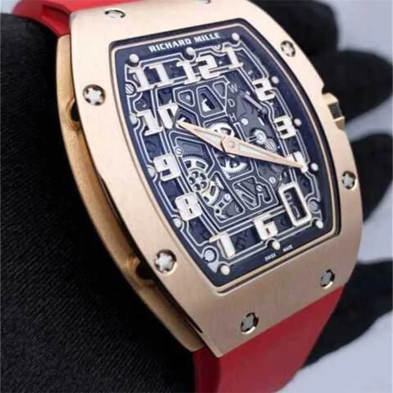 Richarmill Watch İsviçre Otomatik Mekanik Bilek Saatleri Mens Serisi Ekstra Düz 67-01 Gül Altın Erkekler Saat Kılıfı PAP WN-H2BH
