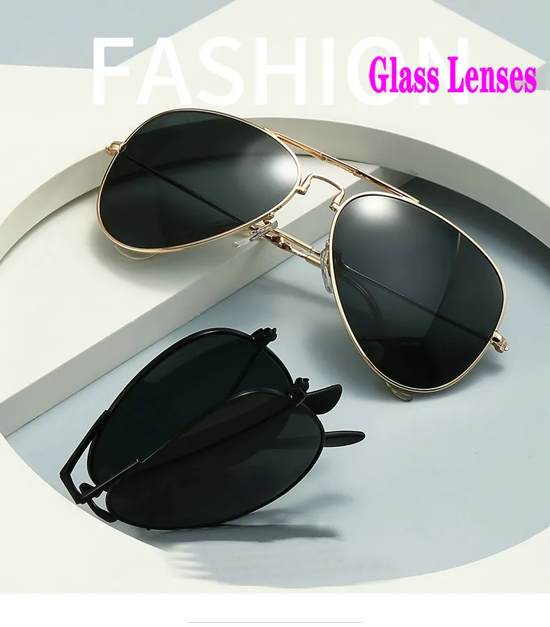 Luxury Folding Aviator Sunglasses Men Women rays Glass lens Designer bans Sunglasses Goggle Eyewear Brand Eyeglasses metal frame Sun Glasses with Box 3479