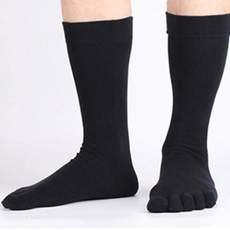 Chaussettes pour hommes 5 paires de marque Mans long doigt coton solide noir affaires décontracté hommes mi-mollet en sueur déodorant orteil chaussette mâle pères cadeau