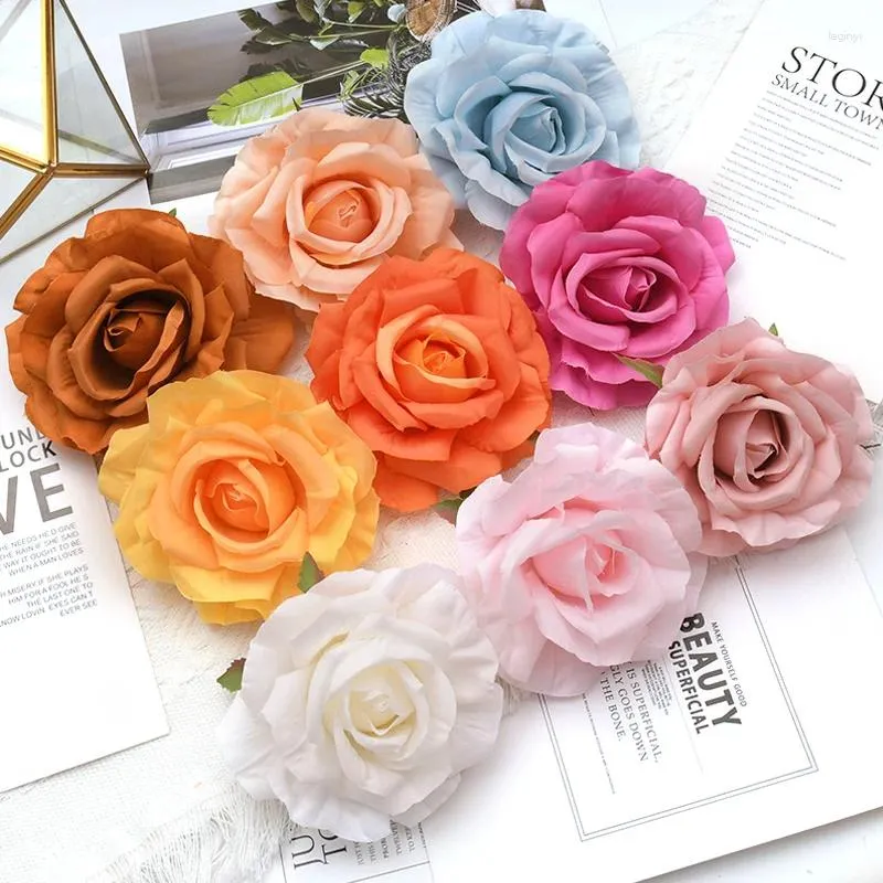 Decorative Flowers 30pcs/12CM Big White Rose Artificial Silk Flower Heads DIY Scrapbooking Wedding Home Party Cake Decoration Fake Wreath