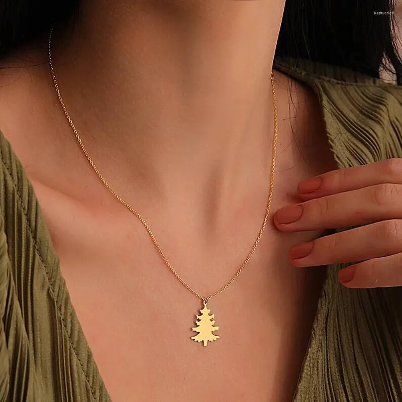 Pingente colares feminino árvore de natal colar de aço inoxidável correntes gargantilha para homens mulheres moda jóias presentes vendas diretas