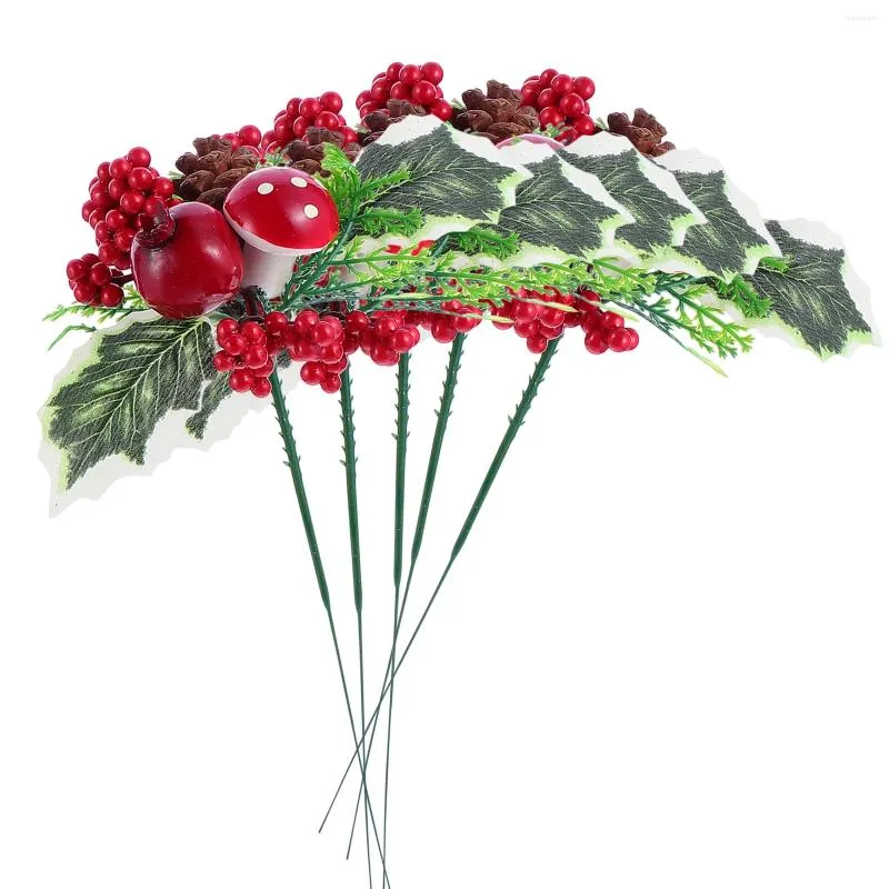 Fleurs décoratives 5 pièces de baies rouges de noël, fruits artificiels, baies de houx, branches de fleurs, couronnes de vase, arbre de remplissage, faux bouquet