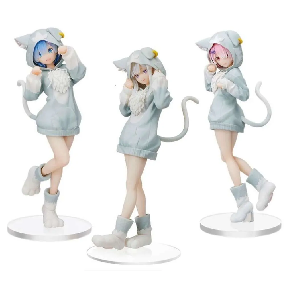 Trajes de mascote 20cm Re: Vida inicial zero em outro mundo Figura de anime Emilia Rem Ram Puck Coleção de figuras de ação iniciais brinquedos de bonecas modelo