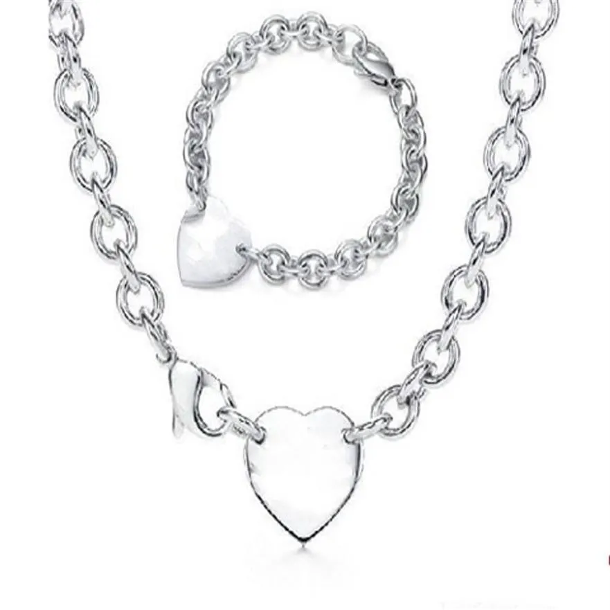Серебряная цепочка с толстыми звеньями 2020 года, браслет с серебряными сердечками и ожерелья с подвесками, очаровательный костюм из 2 предметов высокого качества с коробкой и 238R