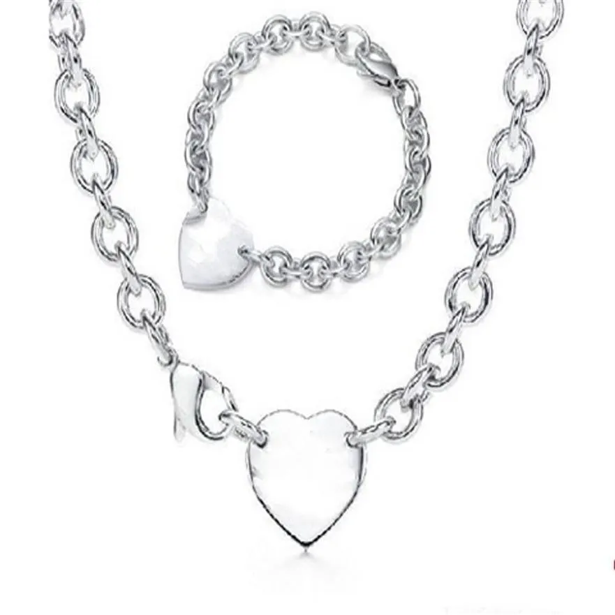 Chaîne à maillons épais en argent 2020 avec bracelet en plaques de coeur en argent et colliers pendentif charmant costume 2pcs de haute qualité avec boîte et 238R