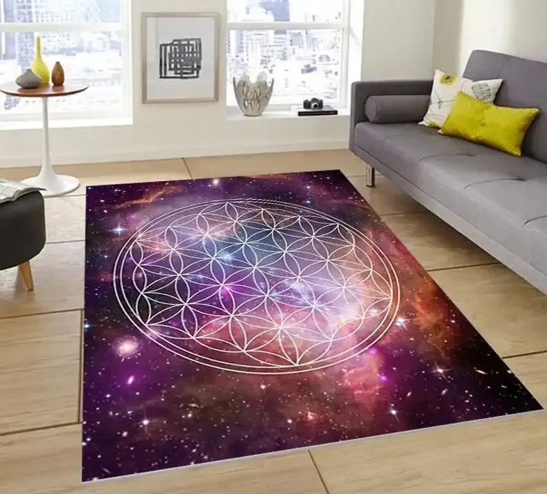 Tapis imprimé fleur de vie en 3D, moderne, violet/bleu, personnalisé, pour Salon, 231012