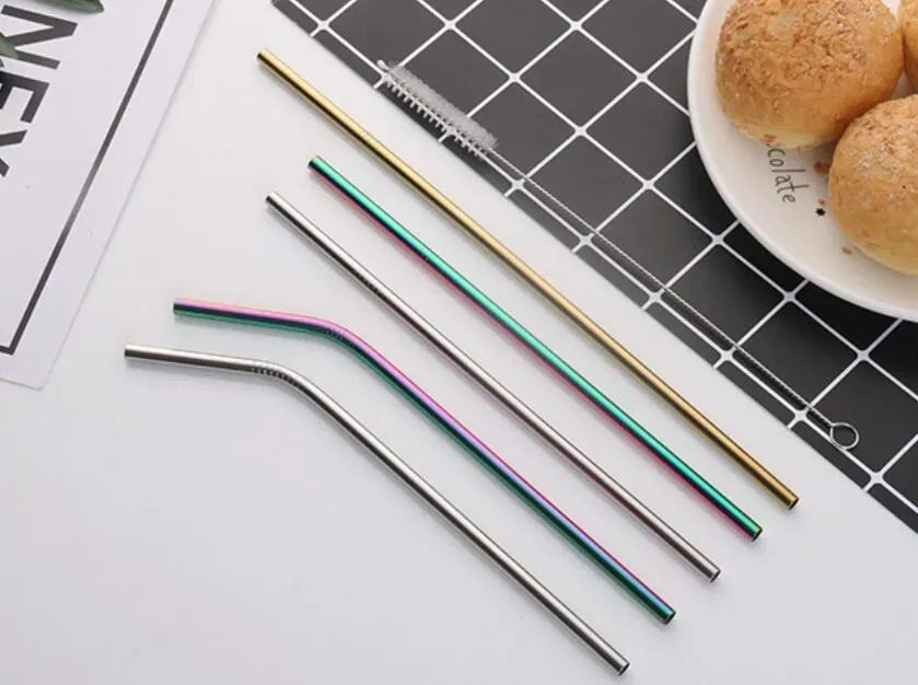 Fashion 304 Stainless Steel Straw Bent And Straight Reusable Colorful Straw Drinking Straws Metal Straw Cleaner Brush Bar Drinking Tool DHLl