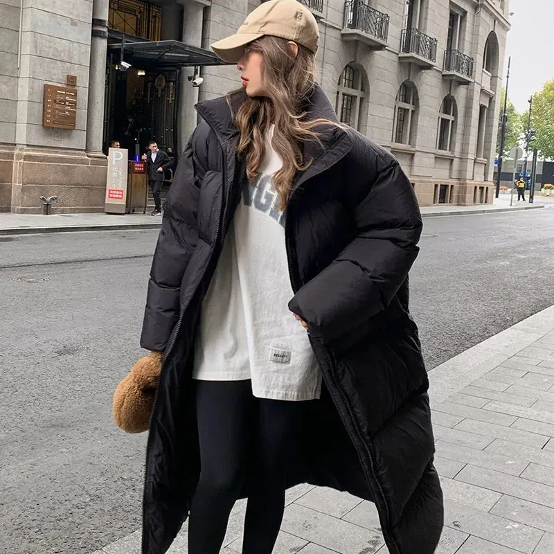 Down Jacket Women's Winter Long Cotton-padded Over The Knee Korean Loose Thickened Solid Color Padded Jacket Buy Cheaply On