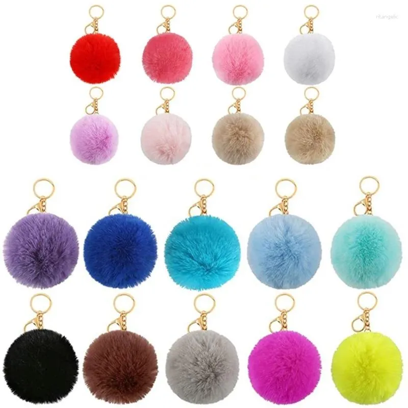 Keychains 517F Set Of 18 Mixed Color DIY Faux Fur Pompom Artificial Balls Pom Keychain For Bags Hats Caps Scarf Gloves