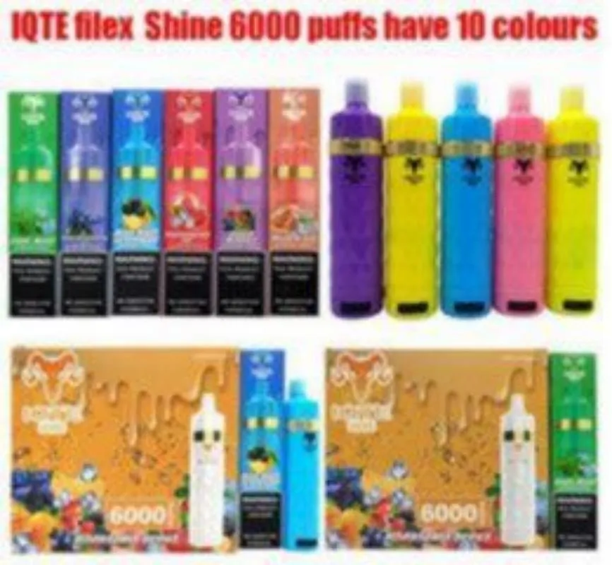 E-Zigaretten 2023 Original IQTE FILEX Shine 6000 Züge 15 ml IQTE Pro 2500 Züge Vorgefülltes Gerät Einweg-Vape Autorisiert 12 Farben