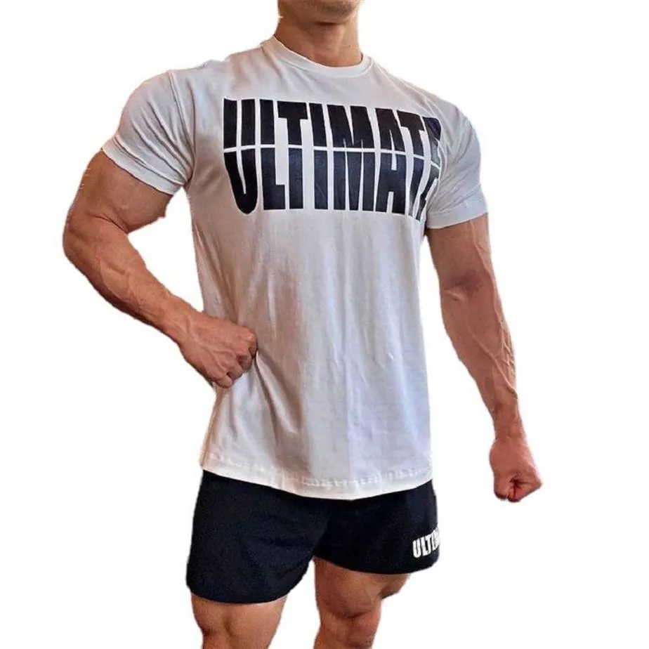 Hommes gymnases d'été Fitness T-shirt chemises de musculation impression respirant T-shirt vêtements de sport pour hommes col rond manches courtes Tee Tops271r