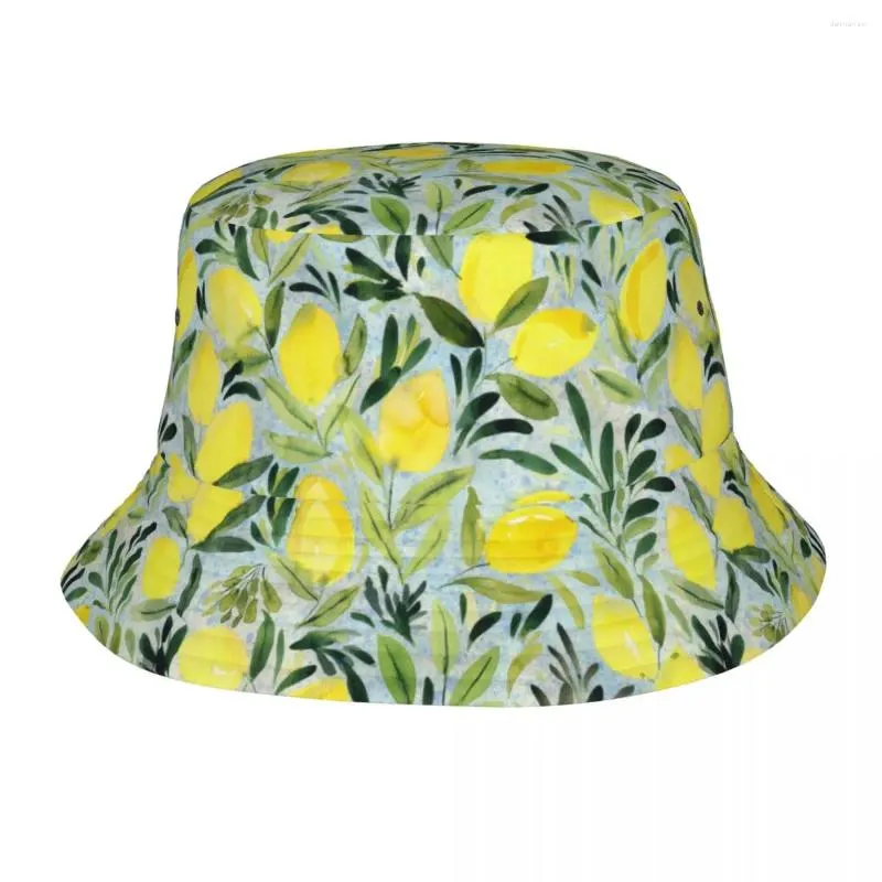 Berets Watercolor Lemon Tree Unisex Bucket Hats Customize Summer Travel Beach Citrus Fruit Botanical Art Hat