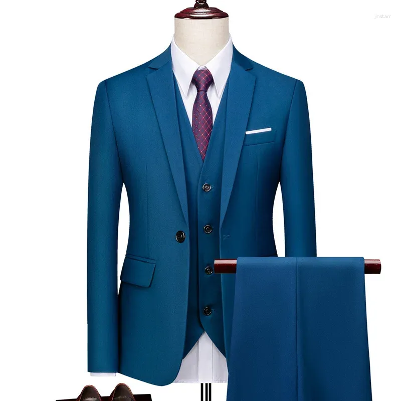 Herrenanzüge (Jacke, Weste, Hose), hochwertiger 3-teiliger Business-Hochzeitsanzug mit einer Schnalle, einfarbiges Kleid-Set, Bräutigam-Smoking