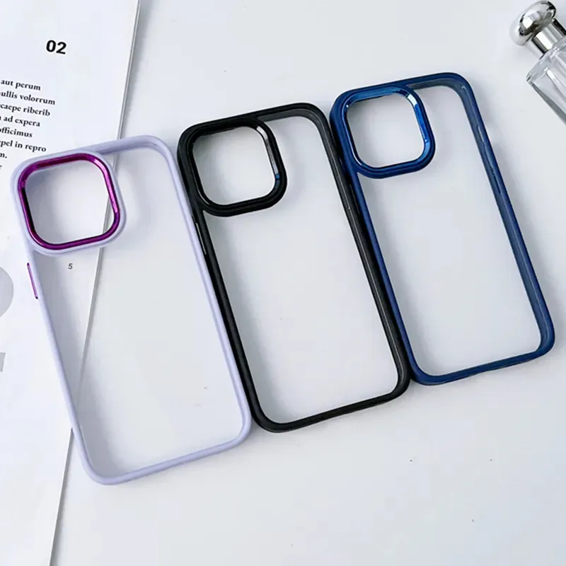 Luxury Clear Silicone Bumper Case With Metal Tube Camera Ring Cover For
