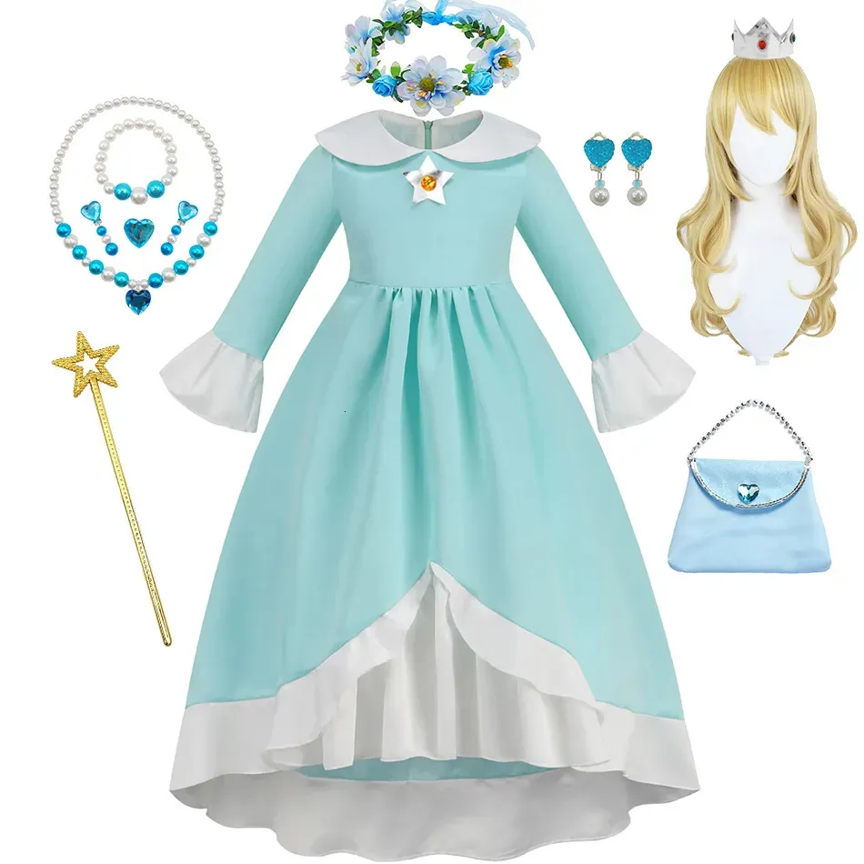 Girls Dresses Rosalina Dress Girl Game Playing Princess Role Costume Childrens Theme Party Fantasy Peach Daisy Flower 231013