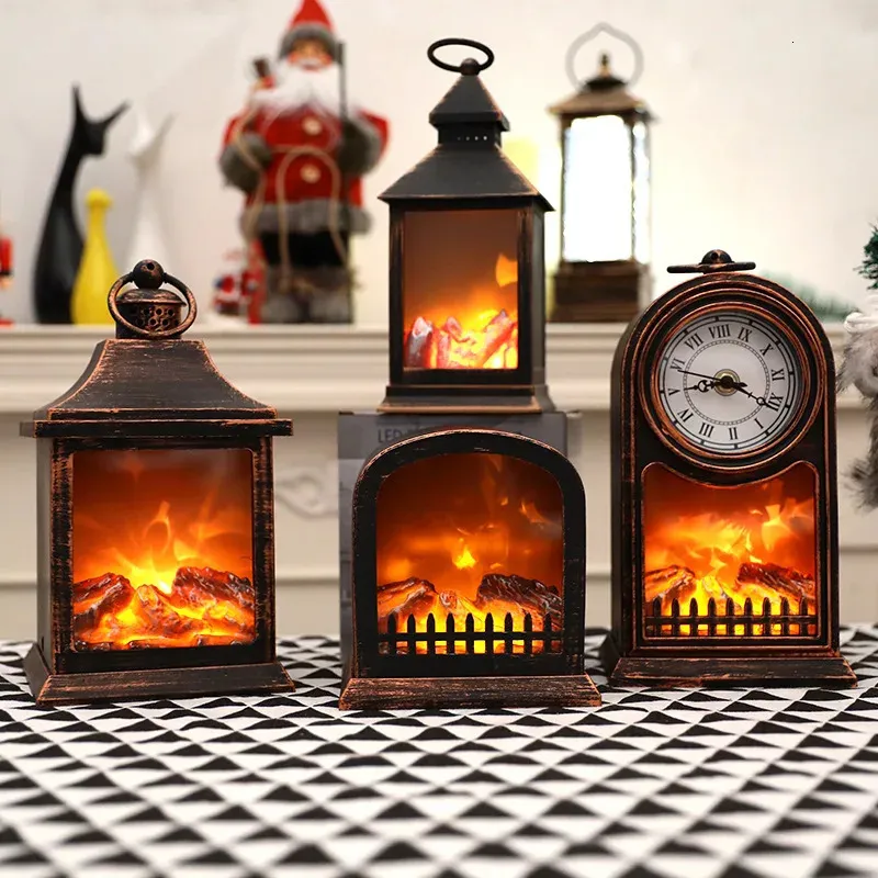 クリスマスの装飾クリスマスホームデコレーションハロウィーンポータブルオイルランプLED FLAME LANTERSS FIREPLACE FIREWOOD FIRE NIGHT LIGHT PARTY WINDOW PROPS 231013