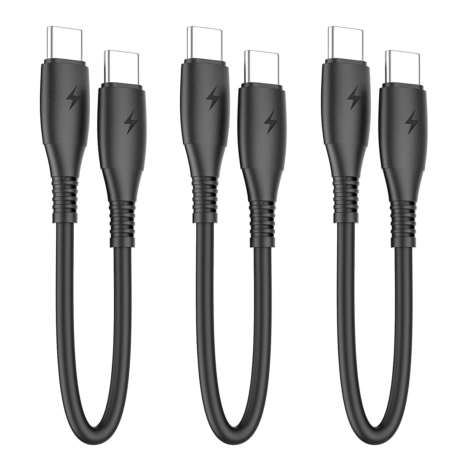 6 Inch Short USB-C To USB C Charging Cable 15cm Black Type C to Type-C Cell Phone Data Fast Charging For Samsung Galaxy S10 S9 S8, Power Bank and Other Devices