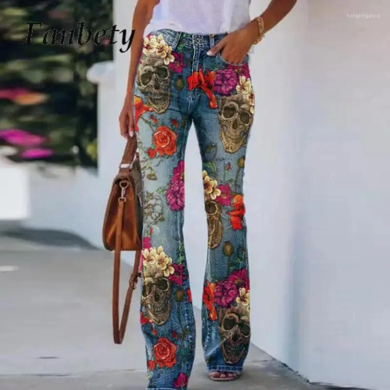 Women's Pants Women Vintage Chic Pattern Floral Printed Jeans 2023 Female Skinny Flare Long Fashion Casual Denim Trousers Streetwear