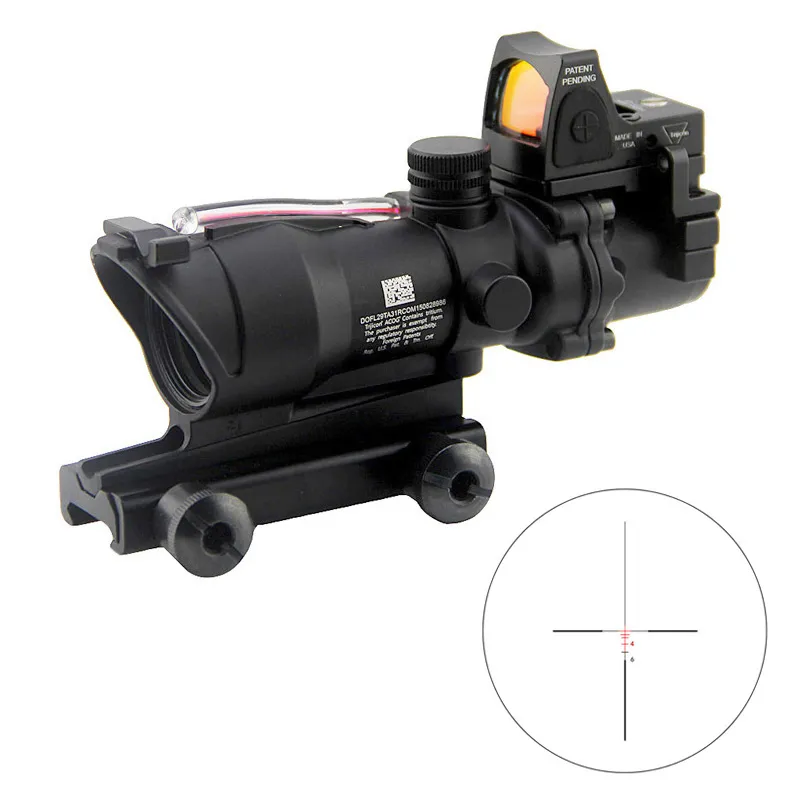 Tattico ACOG 4x32 Fibra Ottica Sorgente Red Illuminato Cannocchiale da puntamento Fibra reale con RMR Red Dot Sight Weaver Mount Caccia Airsoft Monoculare