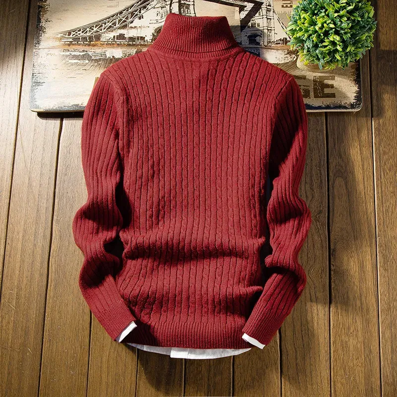 Men s Sweaters Solid Color Knitwear Turtleneck Mens Fashion Twist Autumn and Winter 6 Colors Long Sleeves Basic Style Tops 231012