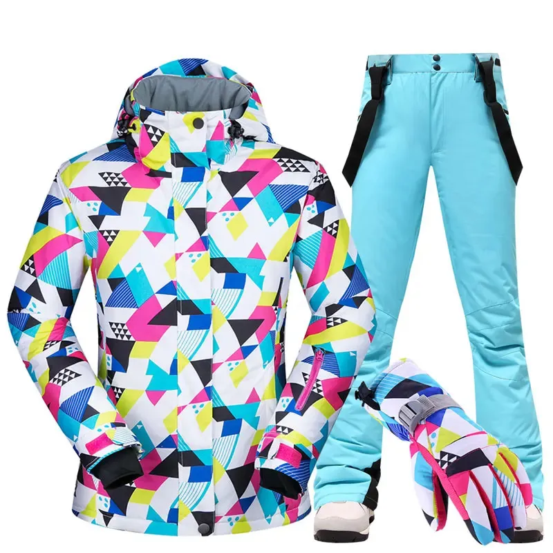 スキースーツスキースーツの女性温かい防水冬のスノーボードジャケットとパンツの服にはタッチスクリーングローブブランドが付属しています231012