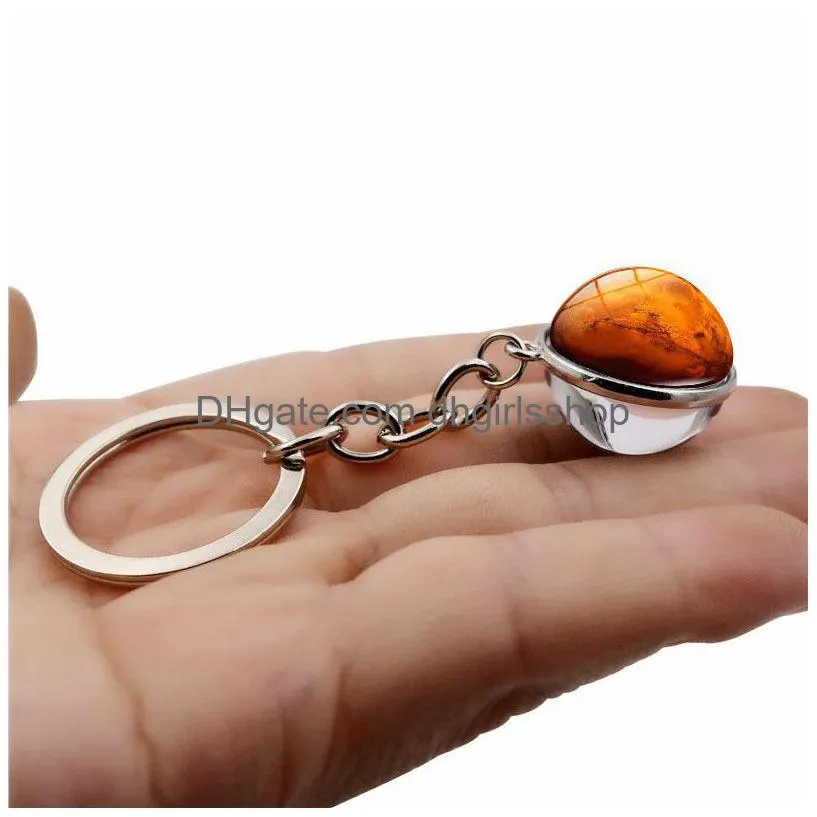 Key Rings Nine Planets Planet Time Gem Keychain Glass Cabochon Ball Pendant Key Ring Handbag Hangs Fashion Jewelry Gift Jewelry Dhykn