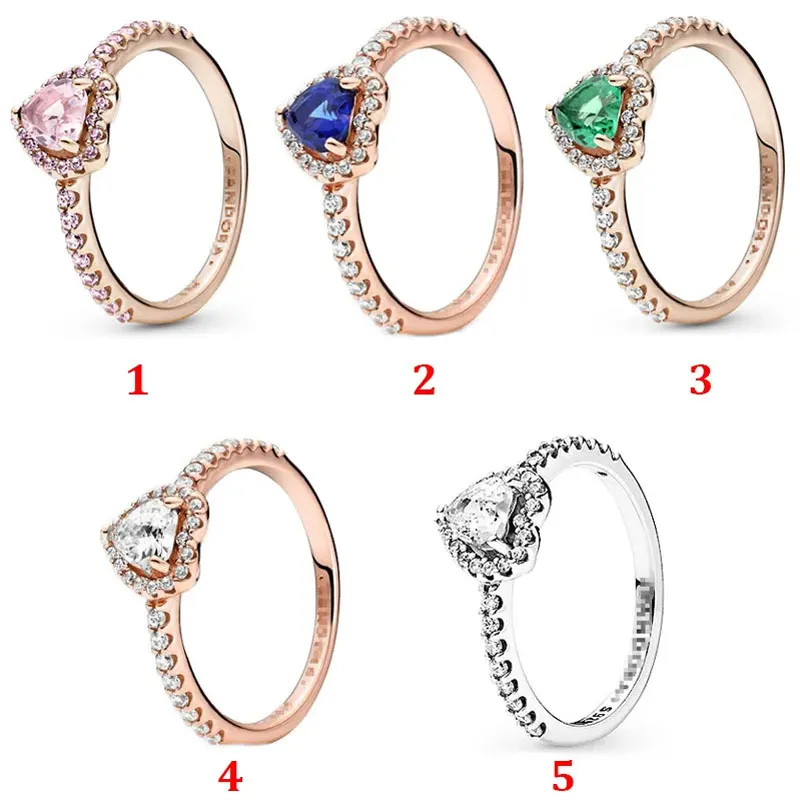 Högkvalitativ 100% 925 Sterling Silver Fit smycken Guld Ny sublime hjärta Pink Green Ring Engagement Lovers Fashion Wedding Ring for Women