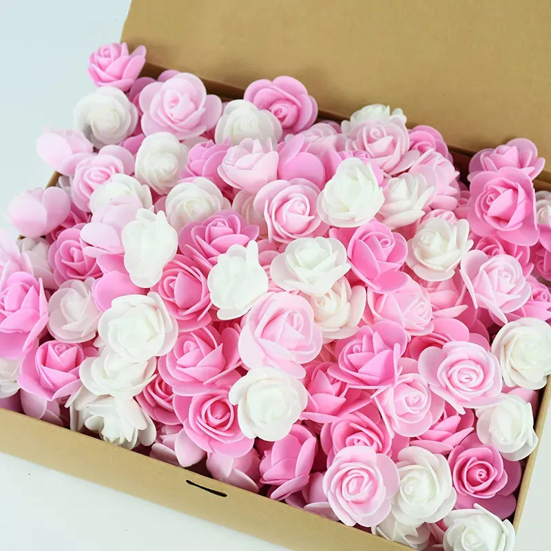 Flores secas 200pcs urso de pelúcia rosas 3cm pe espuma rosa cabeça flor artificial casa decorativa grinalda casamento dia dos namorados presente diy 231013