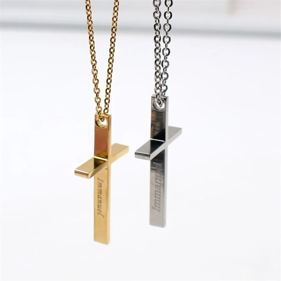 2 color Silver gold choose Fashion Punk Hip-Hop Style stainless steel Cross pendant necklace with chain 24 inch for Men woemn223e