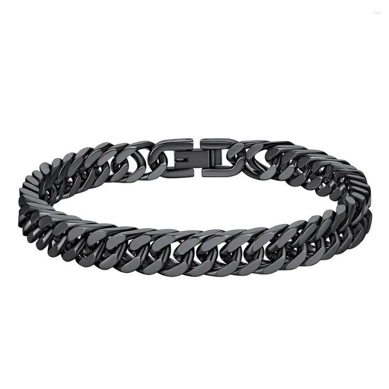 Link Armbanden Mannen Roestvrij Stalen Armband Zwart Vergulde Ketting 8mm Brede Vintage Hand Bands Paar Sieraden Geschenken