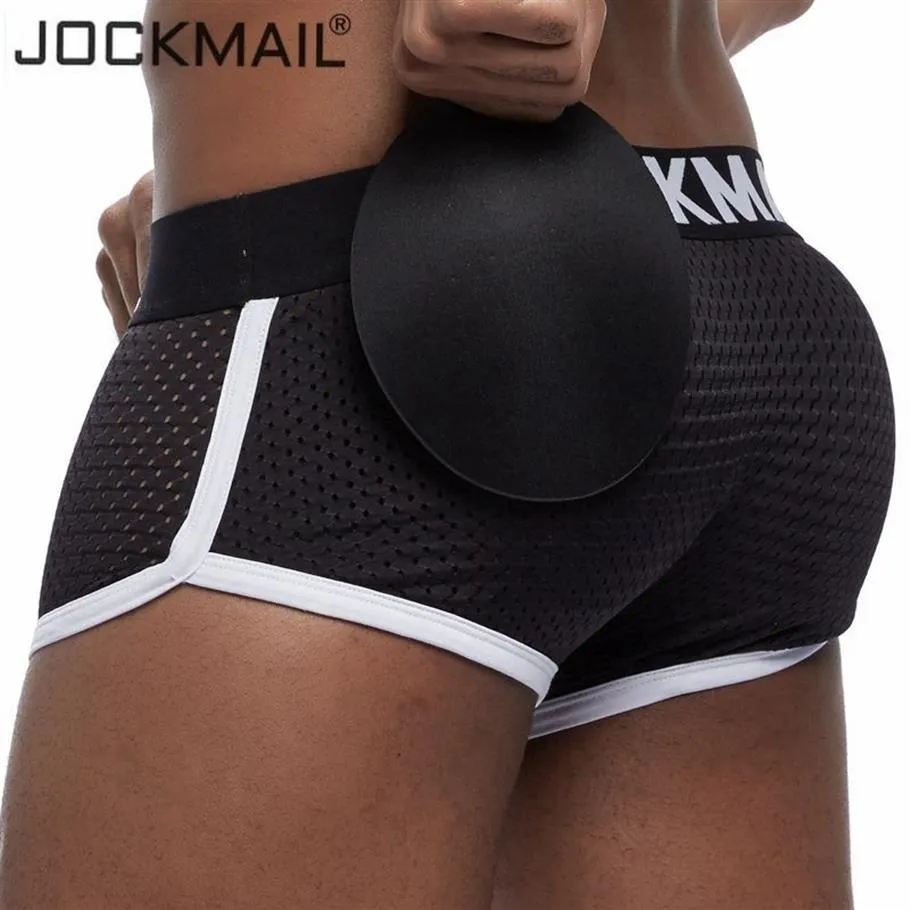 Sous-vêtements sexy Boxers Rembourrés pour hommes Sous-vêtements en maille respirante amovibles Deux coussinets de fesses et un coussinet avant Y200415287T