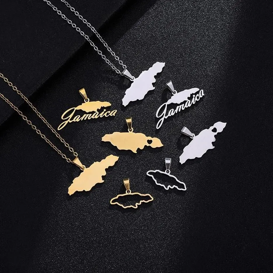 Pendant Necklaces Stainless Steel Jamaica Map 4 Kinds Of Style Gold Color Jamaican Women Country Jewelry GiftPendant231k