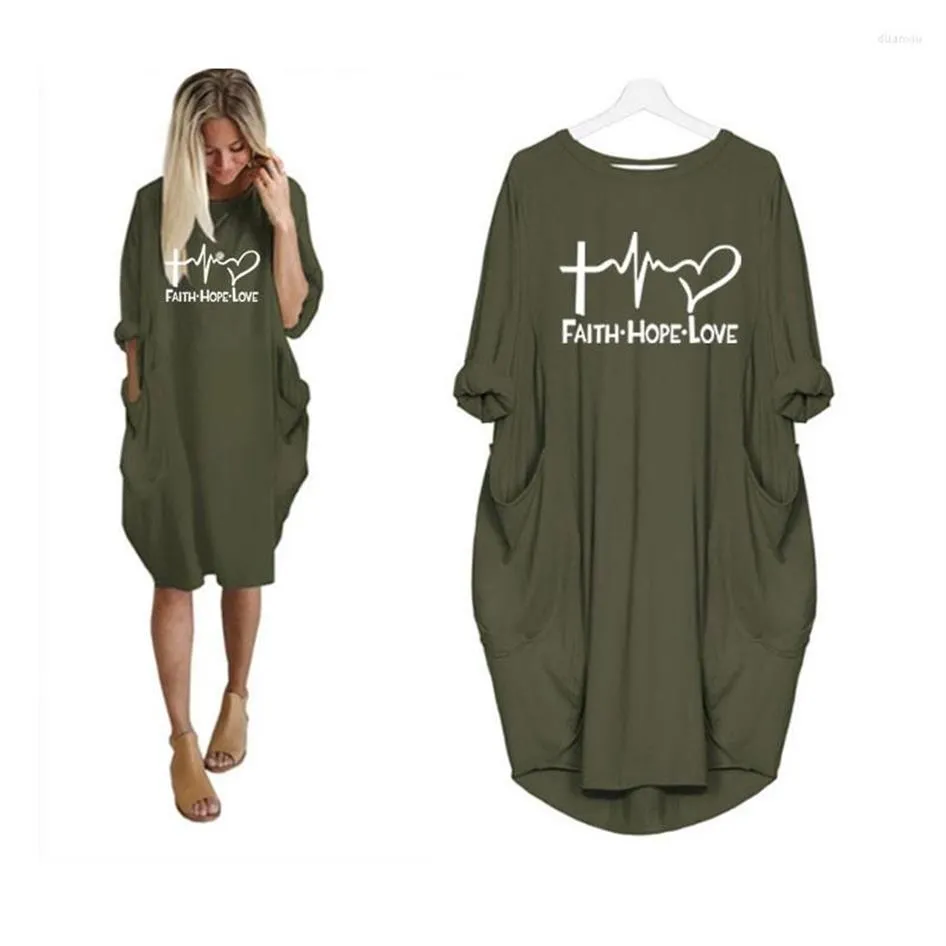 Casual Dresses 2022 Fashion Shirts Faith Hope Love Letters Print Women Irregular Dress Plus Size2380