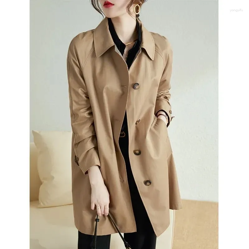 Veste de trench-coats pour femmes 2023 Automne dames mi-longueur version manteau usterwear loisir tempérament lâches féminines brise-vent