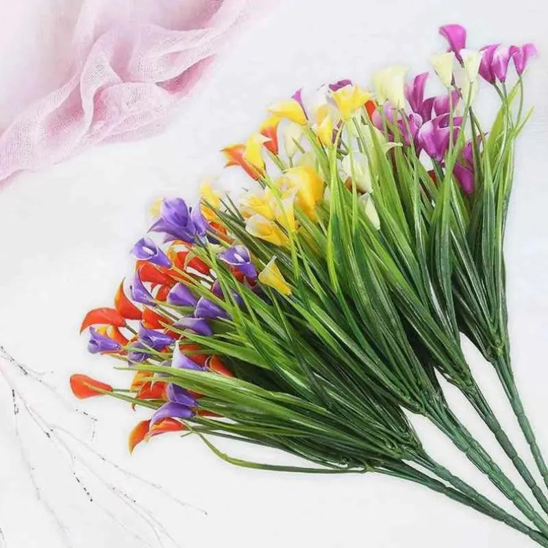 Kwiaty dekoracyjne sztuczne na świeżym powieorze 6 paczek plastikowe calla lilia sztuczna zieleń na ogród domowy