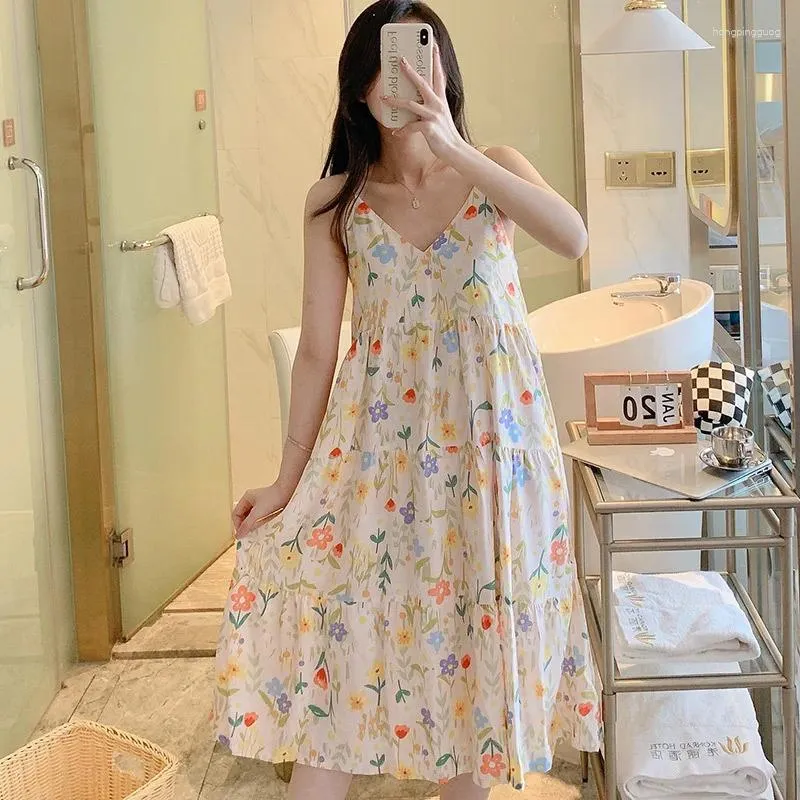 Women's Sleepwear Summer Slip Nightdress Women Thin Rayon Pajamas Home Wear Korean Style Sweet Girl's Cotton Nighty For Ladies Sexy