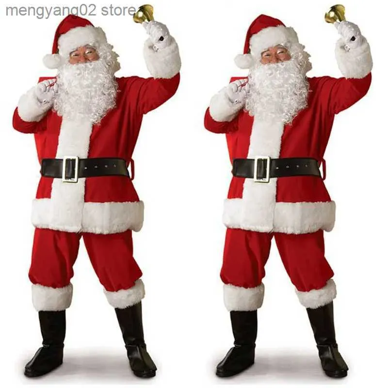 Tematdräkt 2022 Santa Claus Cosplay Kom pappa in Come Clothes klädda vid julen till män Fem bullar/Lot -kostym för varma vuxna T231013