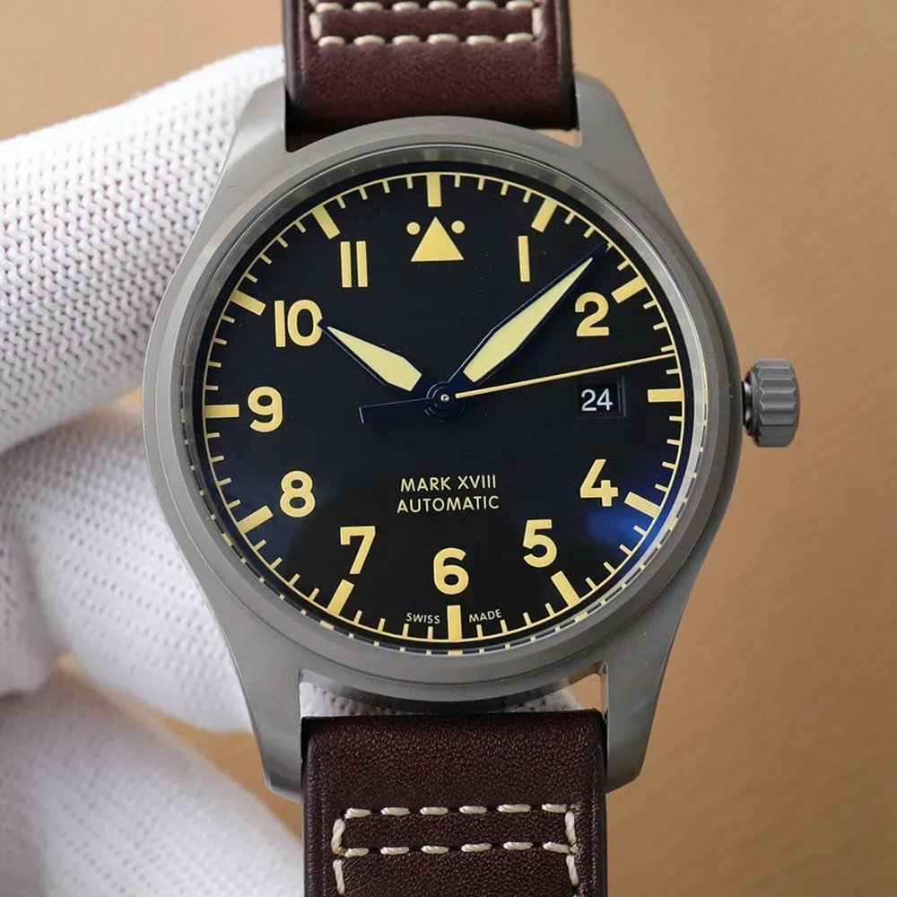 IWC Pilot Mark XVIII Automatic Mechanical Watch with Leather Band and Gift Box
