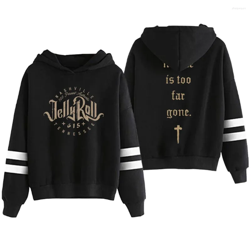 Hoodies للرجال Jelly Roll Logo Pullover Hoodie Pocketless Bars Parallel Sleeve Women Men مقنعين من النوع الثقيل جولة معمودية Backread Backdroad 2023 Merch